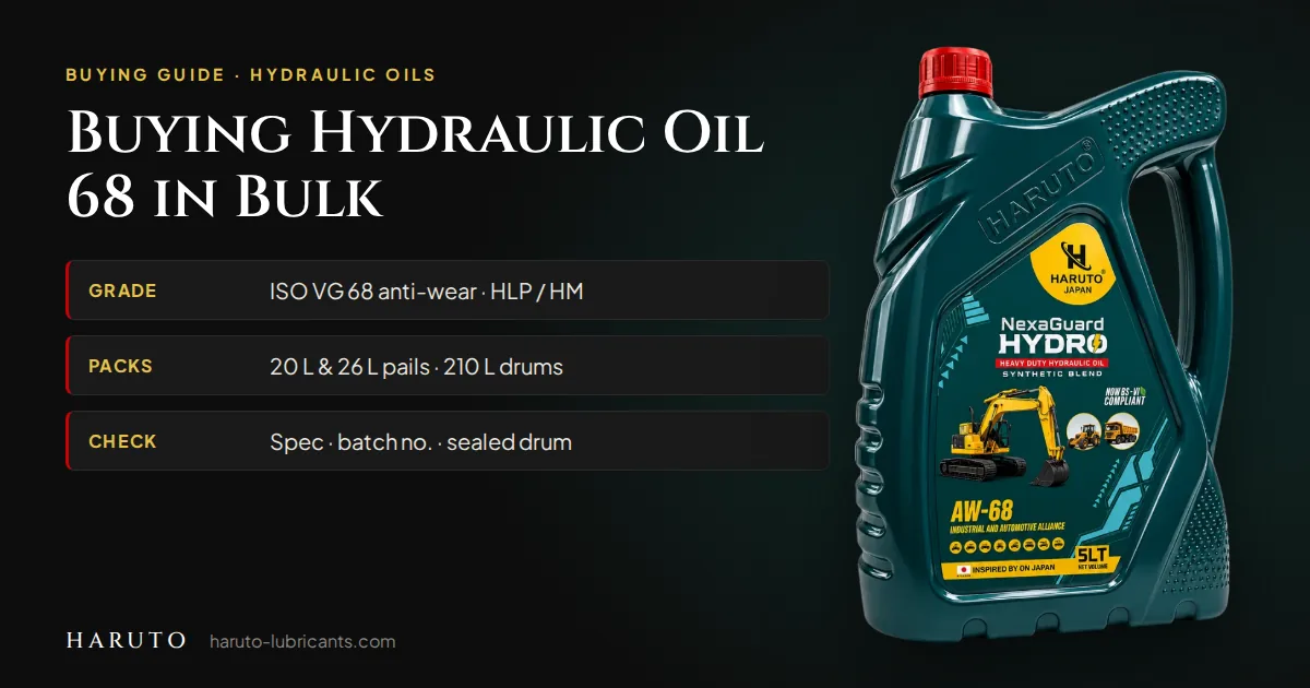 Buying hydraulic oil 68 in bulk: grade, pack sizes and checklist